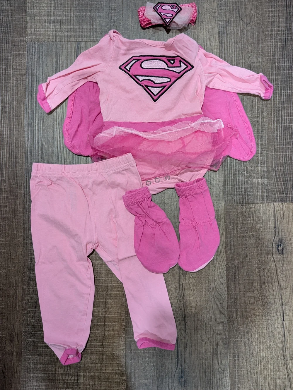 Supergirl Pink Baby Costume Set - Pink Tutu Bodysuit with Headband